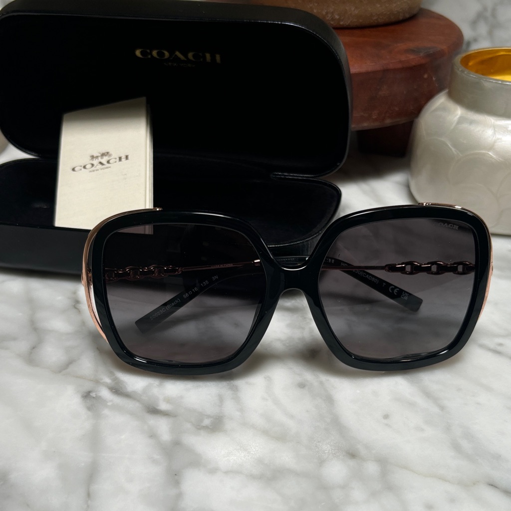Price Dropcoach Black And Gold Oversized Women's Sunglasses